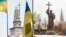 Князь Володимир, пам'ятники у Києві та Москві (комбіноване фото)