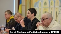 Справа наліво: Олександр Федута, Марія Колесникова, Віторк Бабарико та Олександр Лабкович, 14 грудня 2025 року