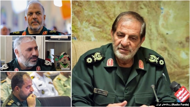 The commander of IRGC’s regional HQ in the center of Iran “Seyed-o-Shohada”, Javad Esteki and his provincial commanders Hossein Fada (Isfahan), Ali Mohammad Akbari (Chaharmahal and Bakhtiari), and Reza Shamsipour (Yazd).