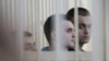 Яўген Бараноўскі, Антон Вяжэвіч і Ягор Скуратовіч падчас суду, 8 жніўня
