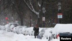 Në Boston shtresa e borës i ka mbuluar veturat e parkuara