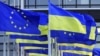 EU and Ukrainian flags flying near the European Parliament in Strasbourg. (file photo)