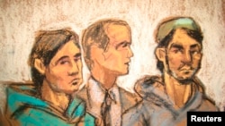 A court sketch of Akhror Saidakhmetov (left), 19, and Abdurasul Hasanovich Juraboev (right), 24, appearing in a Brooklyn federal court in New York on February 25.