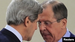 U.S. Secretary of State John Kerry (left) last met with Russian Foreign Minister Sergei Lavrov at a NATO-Russia foreign ministers meeting in April in Brussels.