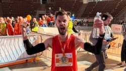 Тарас Цялькоўскі на фінішы забегу