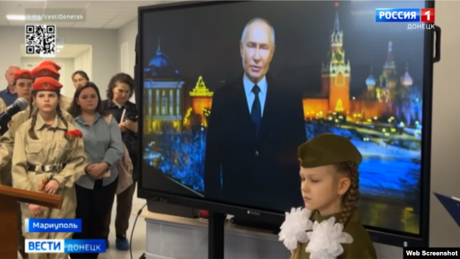 Пропаганда серед дітей в окупованих районах Луганської та Донецької областей, скриншот з російського телебачення