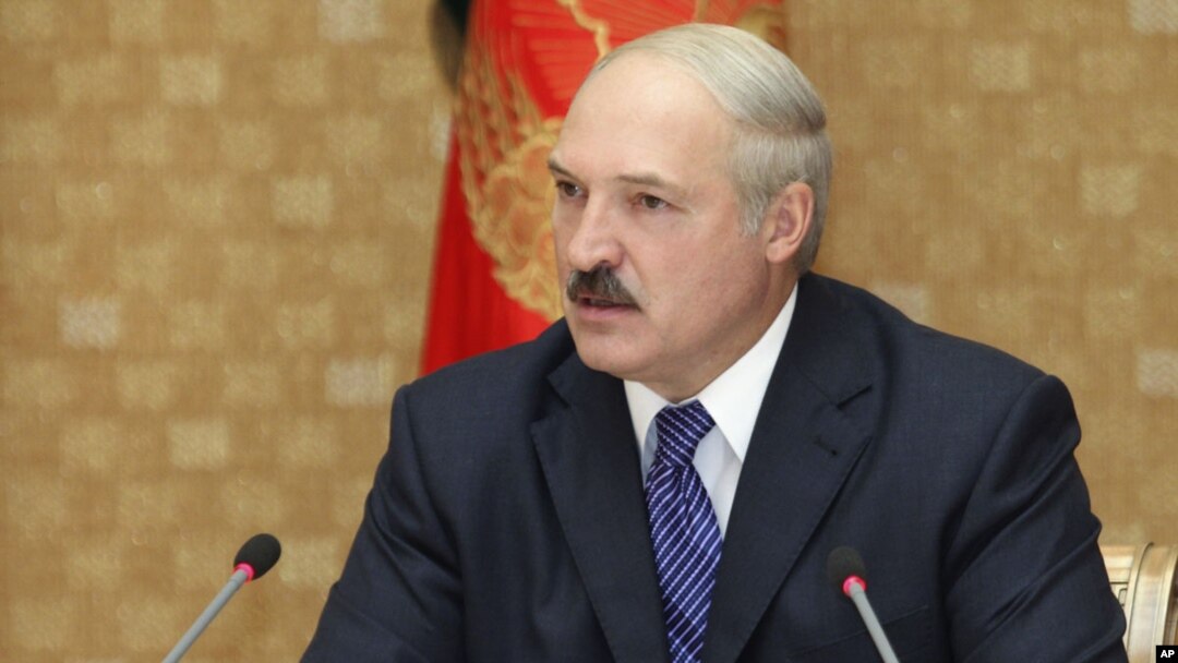 Belarusian President Alyaksandr Lukashenka speaking at a televised press conference in Minsk on June 17.