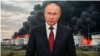 Коллаж: Владимир Путин на фоне горящего НПЗ в Славянске-на-Кубани