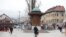 Bosnia and Herzegovina -- New epidemiological measures due to coronavirus pandemic in Sarajevo (Bascarsija, Sebilj, people, walking, snow, winter), March 22, 2021.