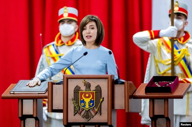 Мая Санду під час інавгурації на посаду президента Молдови. Кишинів, 24 грудня 2020 року