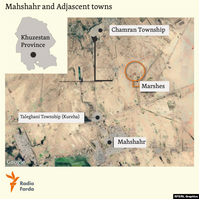 Locator map of Mahshahr and other towns in Khuzestan province