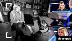 Колаж. Під час запису інтерв'ю з жінкою, яку засудили до п’яти років ув’язнення за виправдовування російської агресії проти України
