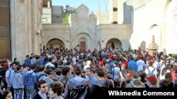 Syria - Syrian Armenian pilgrims at the Armenian genocide memorial in Deir ez-Zor, 25Apr2009.