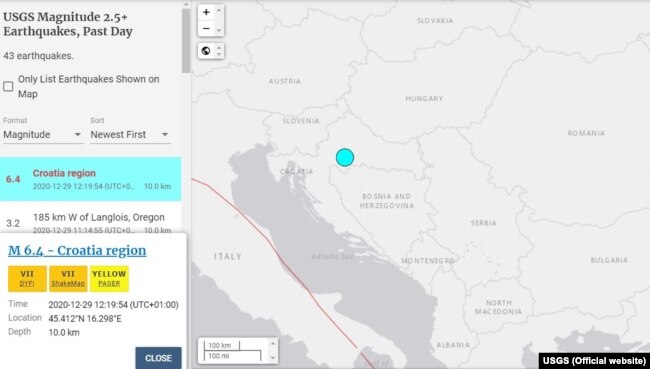 USGS mapa sa podacima o zemljotresu