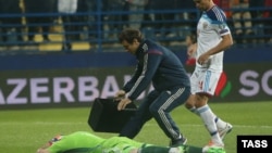 Pogođeni golman reprezentacije Rusije na utakmici u Podgorici