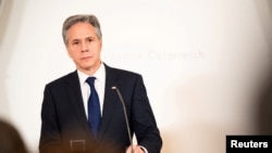 Sekretari amerikan i Shtetit, Antony Blinken, gjatë një konference për media në Vjenë të Austrisë më 15 mars 2024. 