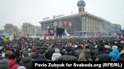 An opposition protest in downtown Kyiv on February 9 drew tens of thousands of government critics.