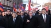 Armenia -- Former President Levon Ter-Petrosian (C) leads an opposition demonstration in Yerevan, 17Mar2011.