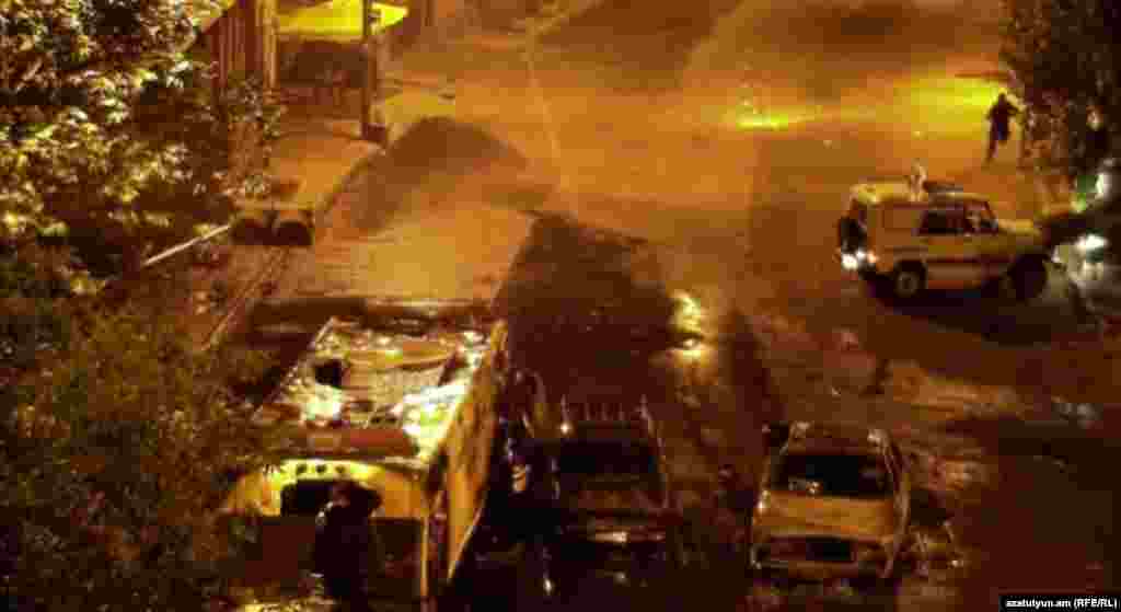 Armenia - A screenshot of police video of a shooting incident outside a Yerevan police station occupied by gunmen, 26Jul2016.