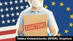 Россия и «посылка» с западными санкциями. Коллаж