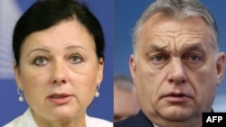 Vicepreședinta Comisiei Europene Vera Jourova (stânga) și prim ministrul ungar Viktor Orban