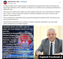 Pe pagina de internet a televiziunii Mehedințiul meu este postat un comunicat al Primăriei Drobeta Turnu Severin.