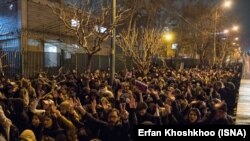 Photo released by ISNA newsagency show gathering in front of Sharif University in Tehran in protest against Khamenei For Deceiving Public About Plane Crash. January 11, 2020.