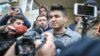 Azerbaijan. Baku. Azerbaijani blogger Mehman Huseynov talking to journalists after court 10 january 2017