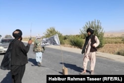 A Taliban check post on Afghanistan's Highway 1 in Ghazni. The road connects the capital, Kabul, to the country's second city, Kandahar.