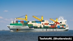 An Iranian container ship near Rotterdam. FILE PHOTO