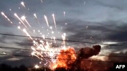 Russian NTV screen grab of a blast at an arms depot outside the central Russian city of Ulyanovsk on November 13