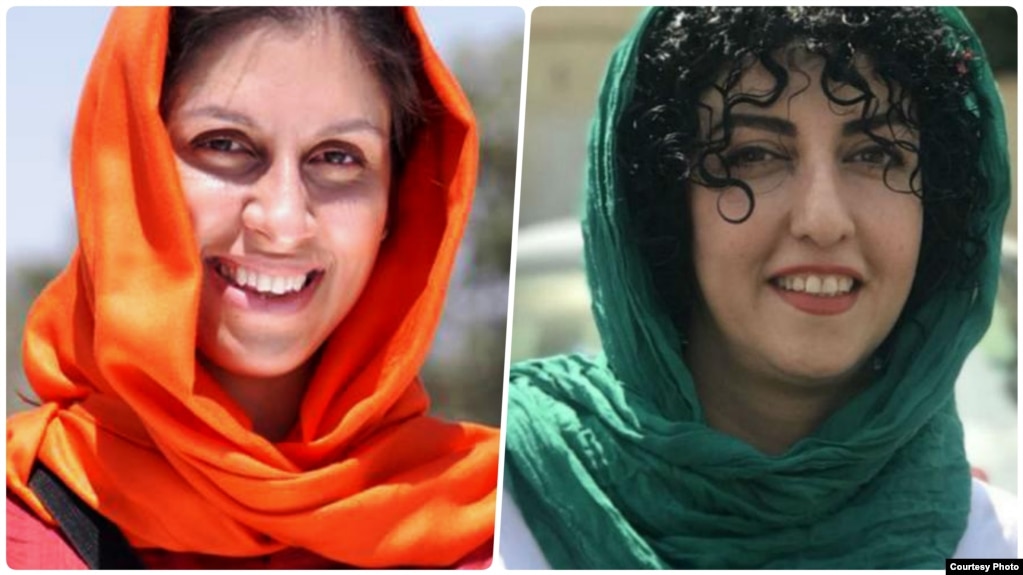 Nazanin Zaghari-Ratcliffe is a British-Iranian dual citizen who has been detained in Iran since 3 April 2016 (left). Narges Mohammadi is a distinguished Iranian human rights defender, a campaigner against death penalty.