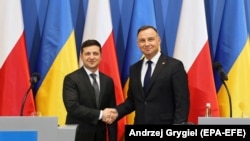 Президент Польщі Анджей Дуда та президент України Володимир Зеленський, Освенцим, 27 січня 2020 року