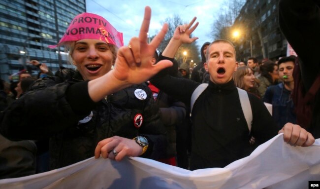 The protesters allege that Vucic and his Serbian Progressive Party stole the election.