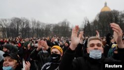 Акция в поддержку Навального в Санкт-Петербурге. 23 января 2021 года.