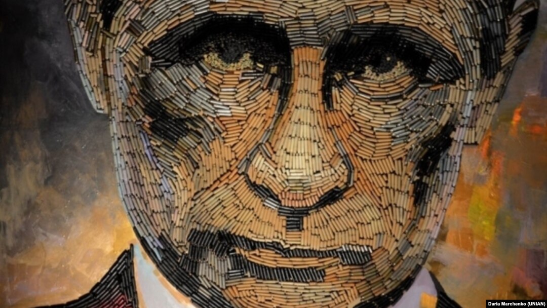 The face of a losing war -- on several fronts (Art: Vladimir Putin made of bullet cartridges by Ukrainian artist Daria Marchenko)