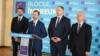 Liderii Blocului Împreună: Alexandru Bujorean (stânga), președinte Liga Orașelor și Comunelor (LOC); Dinu Plîngău, președinte Platforma DA; Ștefan Gligor, președinte Partidul Schimbării și Anatolie Prohnițchi, vicepreședinte Partidul Verde Ecologist din Moldova.