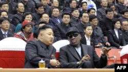 Former NBA star Dennis Rodman (right) met North Korean leader Kim Jong Un, a basketball fan, during his first visit to North Korea in February.