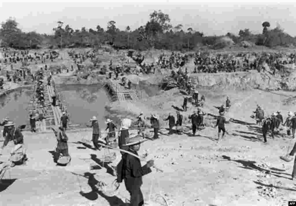 An undated photo of a forced labor camp in Cambodia during the rule of the Khmer Rouge (AFP) - The communist Khmer Rouge controlled Cambodia from 1975-79. An estimated 1.5 million people died of perseuction or starvation under their brutal rule -- of a total population of 7.5 million. The Khmer Rouge were ousted by an invasion from Vietnam in 1979.