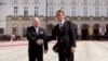 Polish President Lech Kaczynski greeting his Ukrainian counterpart, Viktor Yushchenko, in Warsaw today