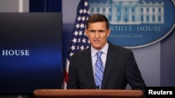 Consilierul prezidențial pe probleme de securitate națională, Mike Flynn, anunțînd la Casa Albă măsurile împotriva Iranului