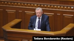 Ukraine's Central Bank Governor Yakiv Smoliy addresses lawmakers in Kyiv on July 3. 