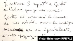 Fragment din scrisoarea lui Matisse către Bonnard despre descoperirea artei lui Giotto (1946)