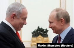 Russian President Vladimir Putin (right) meets with Israeli Prime Minister Benjamin Netanyahu in Moscow in January 2020.