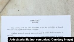 Decizia Judecătoriei Slatina prin care este respinsă ordonanța cerută de procurorul general