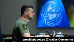 Президент України Володимир Зеленський під час виступу на засіданні Ради безпеки ООН через відеозв’язок. Київ, 24 серпня 2022 року