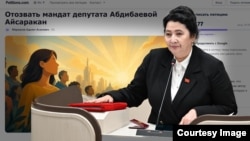 Депутат Абдибаеванын сөзү коомчулукта талаш-талкуу жаратып, аны мандаттан ажыратууга чакырган кол топтоо башталган. Петициядан скриншот жана Айсаракан Абдибаева. "Азаттыктын" коллажы