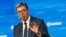 Serbian President Aleksandar Vucic speaks at the Globsec regional security forum in Prague on August 31. 