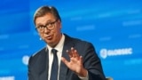 Serbian President Aleksandar Vucic attends the Globsec forum in Prague on August 31.