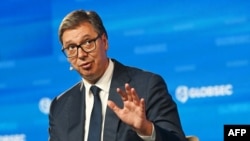 Serbian President Aleksandar Vucic attends the Globsec forum in Prague on August 31.